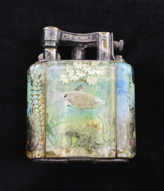 A Dunhill aquarium table lighter, H.3in.